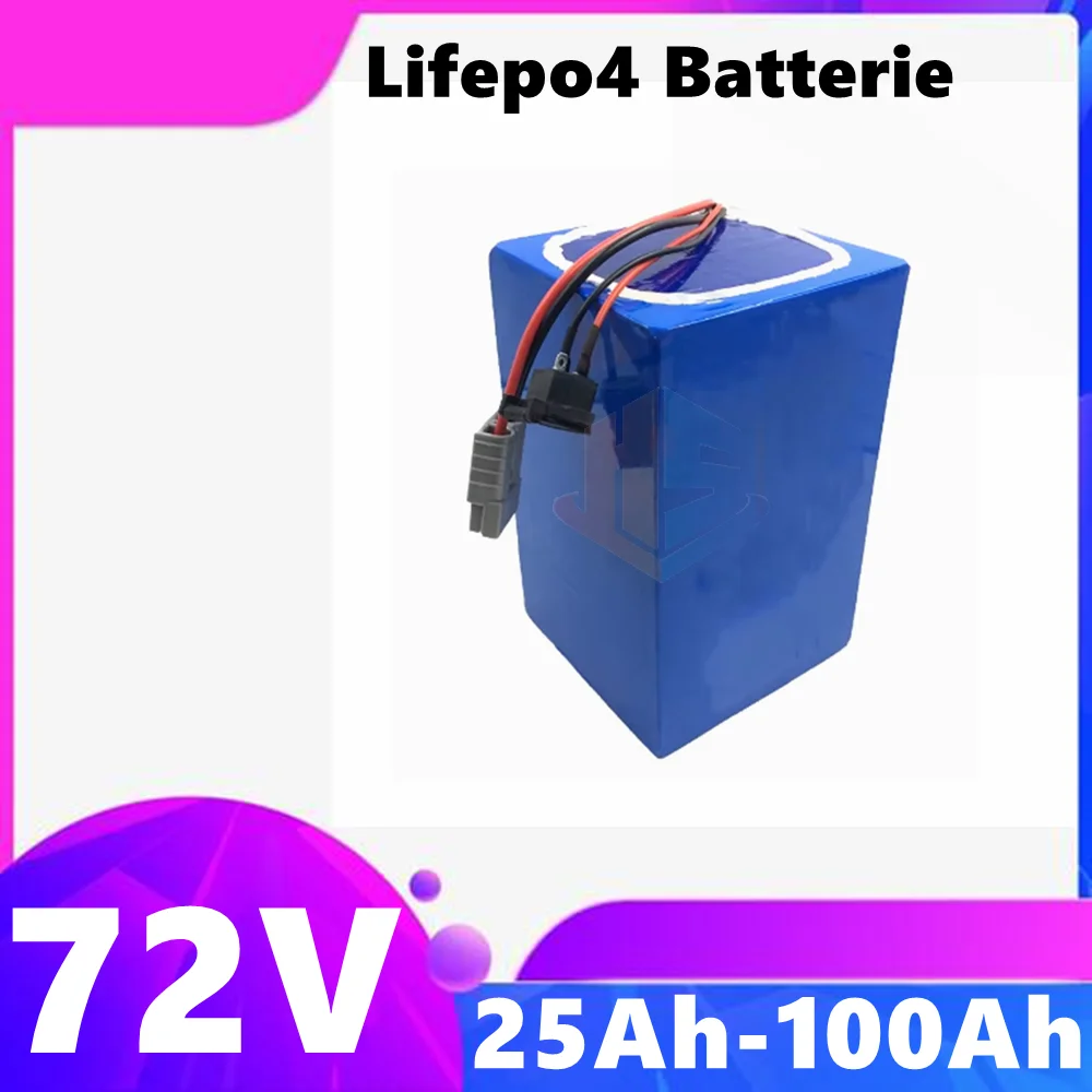 Batterie au lithium Lifepo4 avec chargeur,72V, 50Ah, 60Ah, 40Ah, 100Ah, 80Ah, BMS pour scooter, vélo électrique, moto, 3000W,