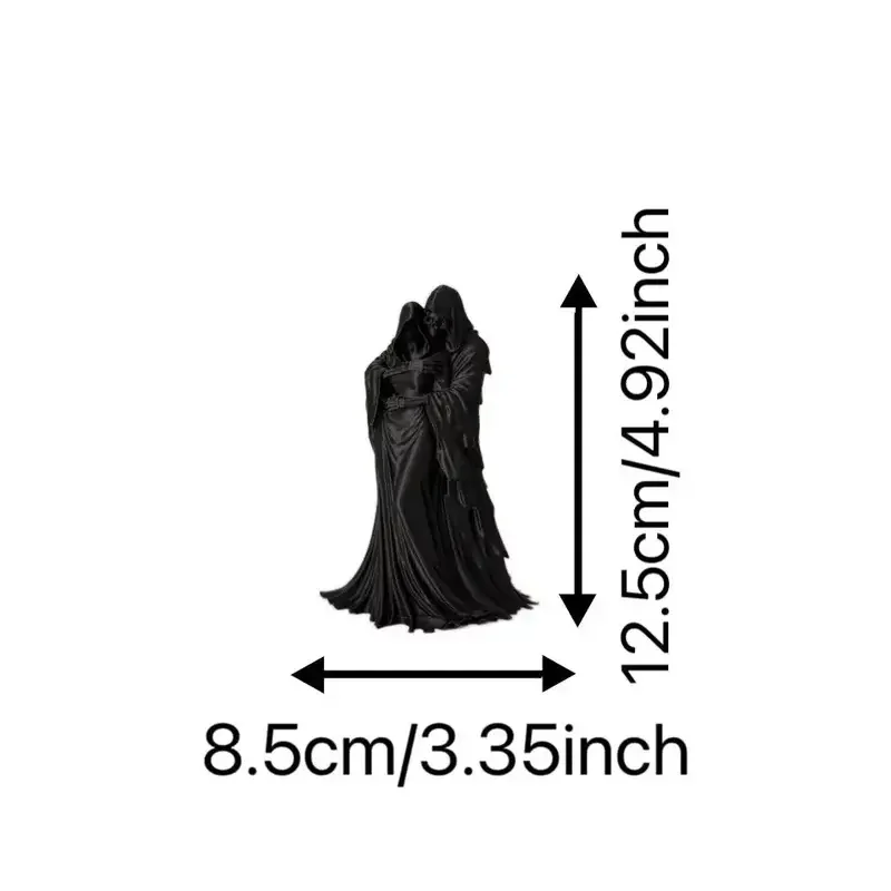 Gothic Reaper Couple Statue, 3D Printed Hooded Embrace Figurine, Dark Romantic Home Decor Ornament for Shelf, Desk, Bedroom, Halloween and Romantic Gift