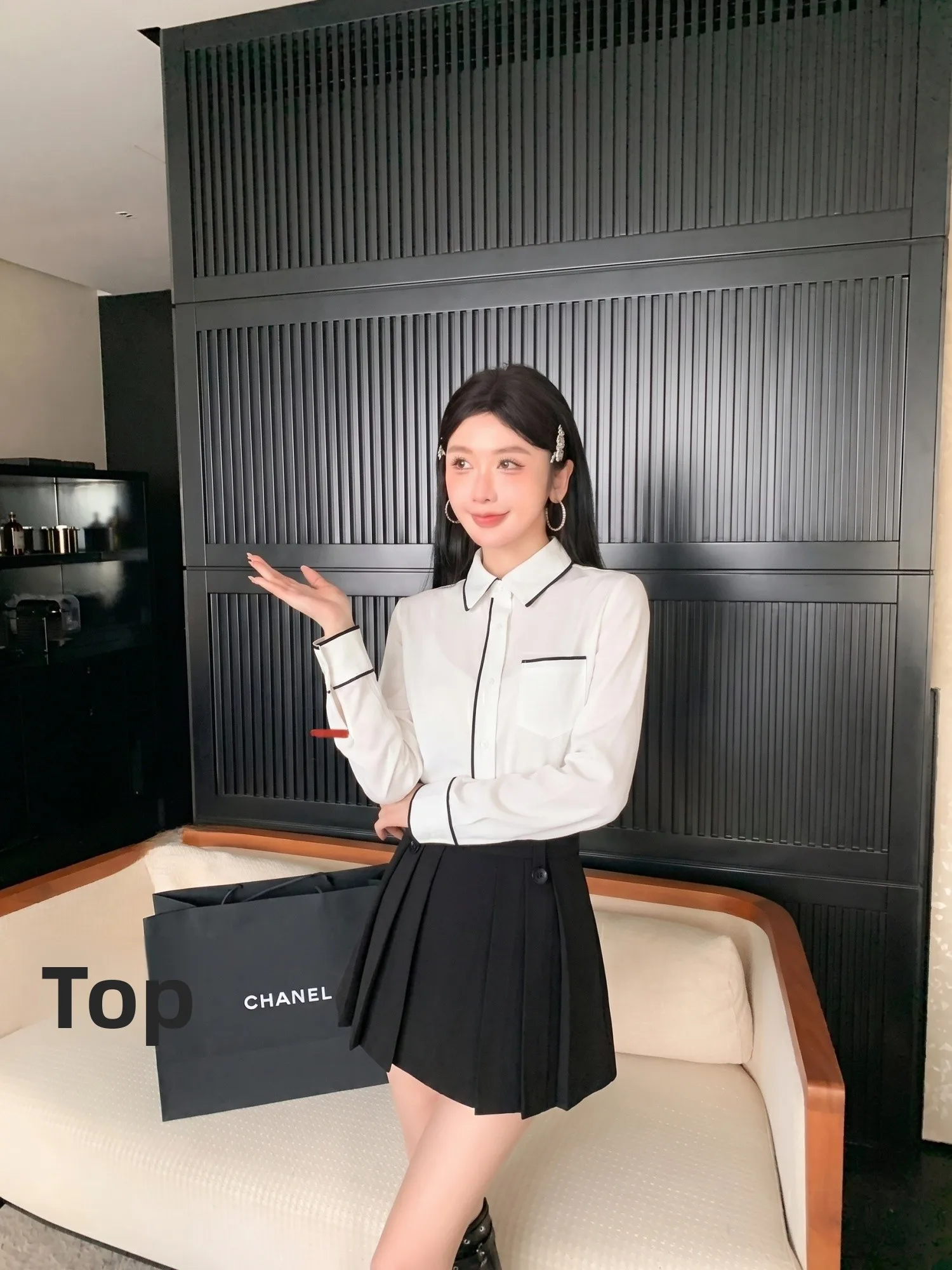 

LADIES FIRST Ladies Long Sleeve Neck Shirt Commute Style Slimming Casual Top Color Block Design Polyester Fiber