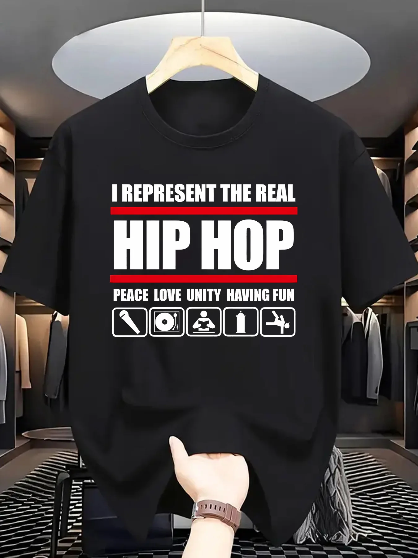 

Men's Royal Blue Hip Hop Graphic T-Shirt Lightweight Polyester, Casual Summer Wear, Round Neck, Machine Washable