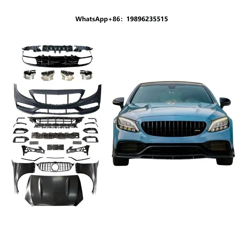 Plastic C63 Full Body Kit Front Bumper Grille Hood Fenders for W205 C-Class Coupe 2015-2021