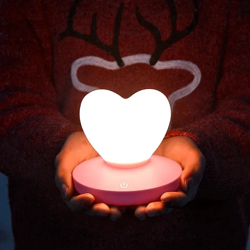 LED Touch Control Table Lamp USB Rechargable girl Modeling lamp Energy saving Romantic Love Heart shape Decoration Night Light