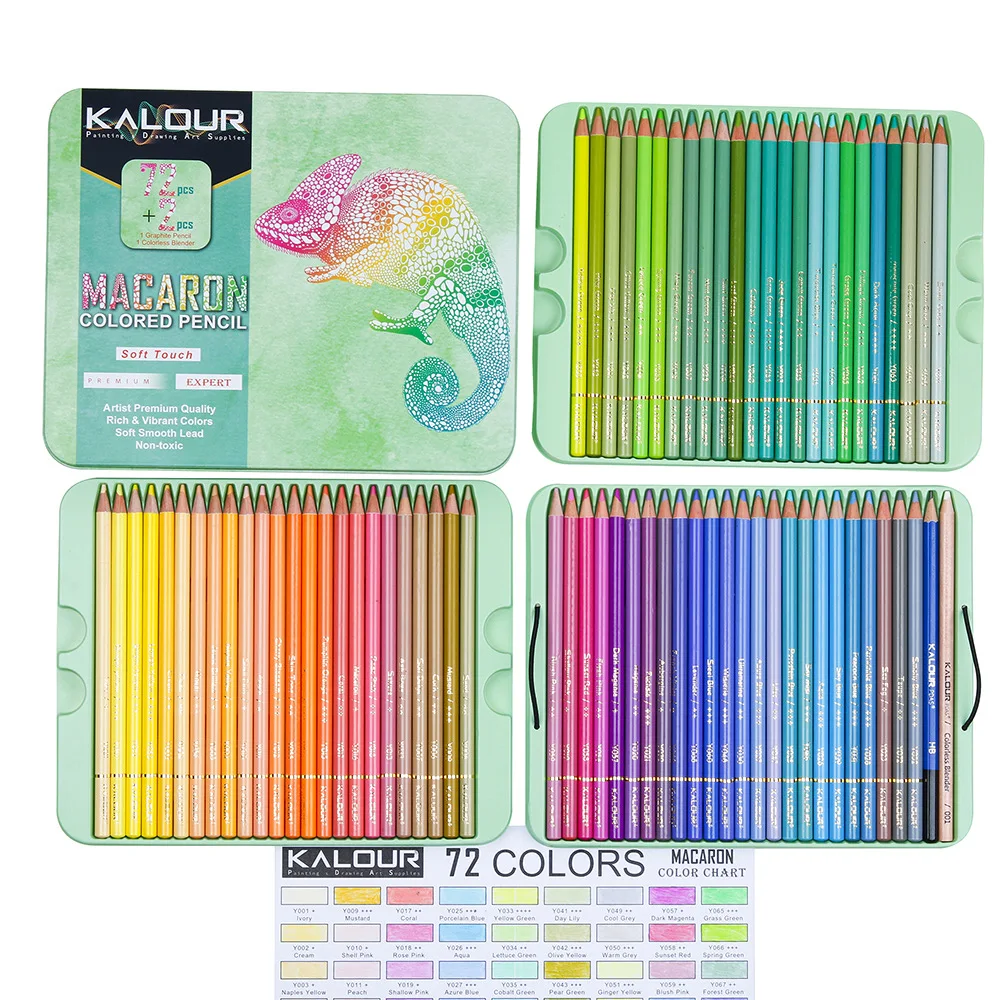 KALOUR 50/72Colors Macaron Metallic Pastel Colored Pencils Artists Soft Core Drawing Sketch Pencil Set For Painting Art Supplies