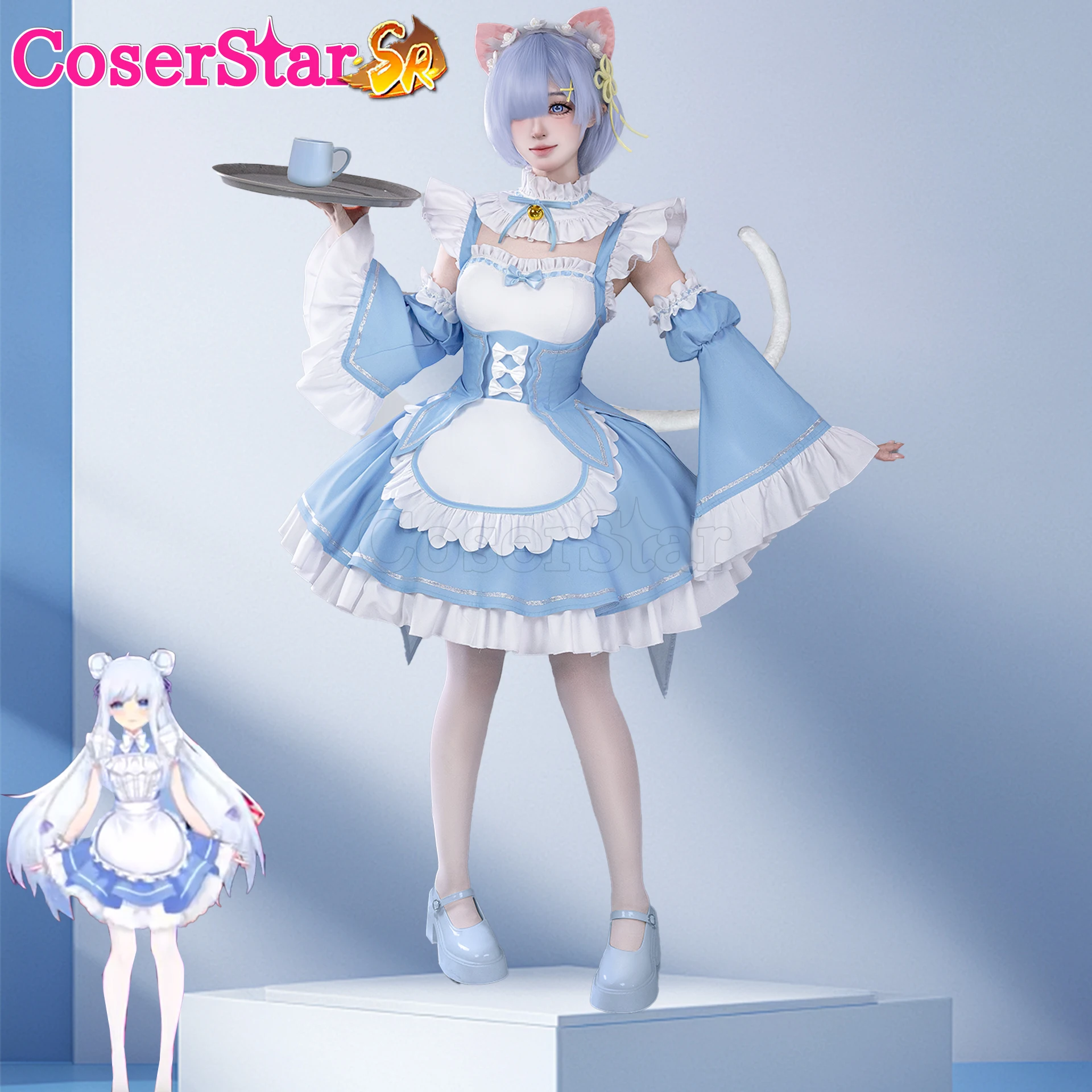 

CoserStar-SR Re:Life in a different world from zero Rem Cosplay Costume Re:Zero Role Play Wigs Halloween Party Maid Lolita Dress