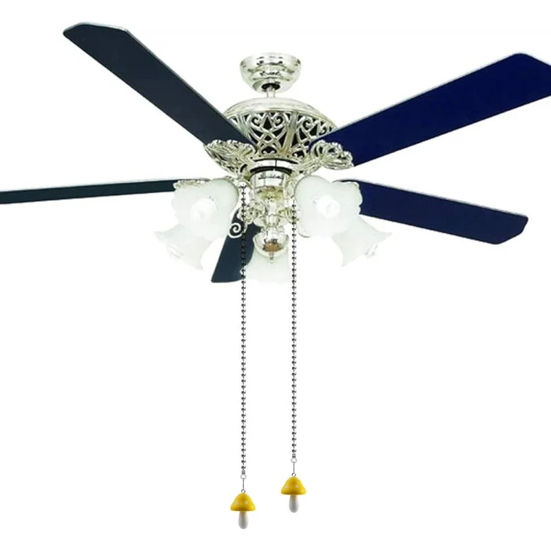 Ceiling Fan Pull Chain Extender with Mushroom Ornament – 12Inch Adjustable Fan Chain Pulls & Ball Connector, Rustproof Zinc Allo