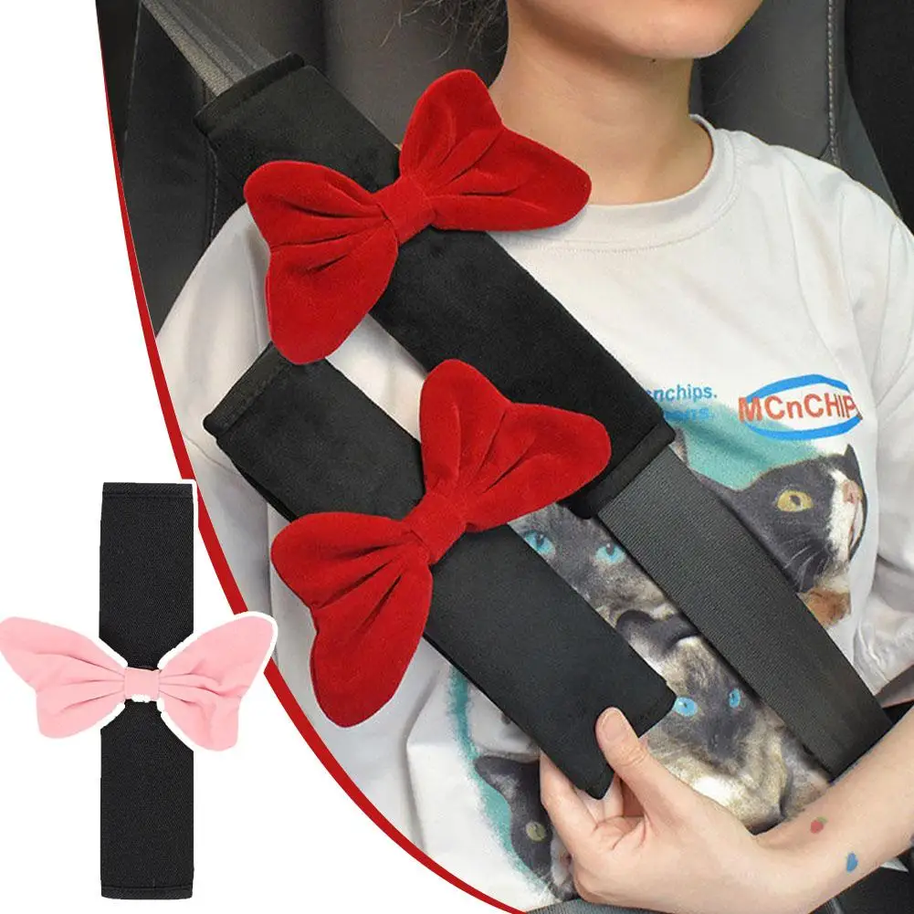 Car Seat Belt Cover Portable Car Interior Trim Supplies Cover Car Girl Pad Cover Utility Shoulder Bow Cute Seat Belt M9M4