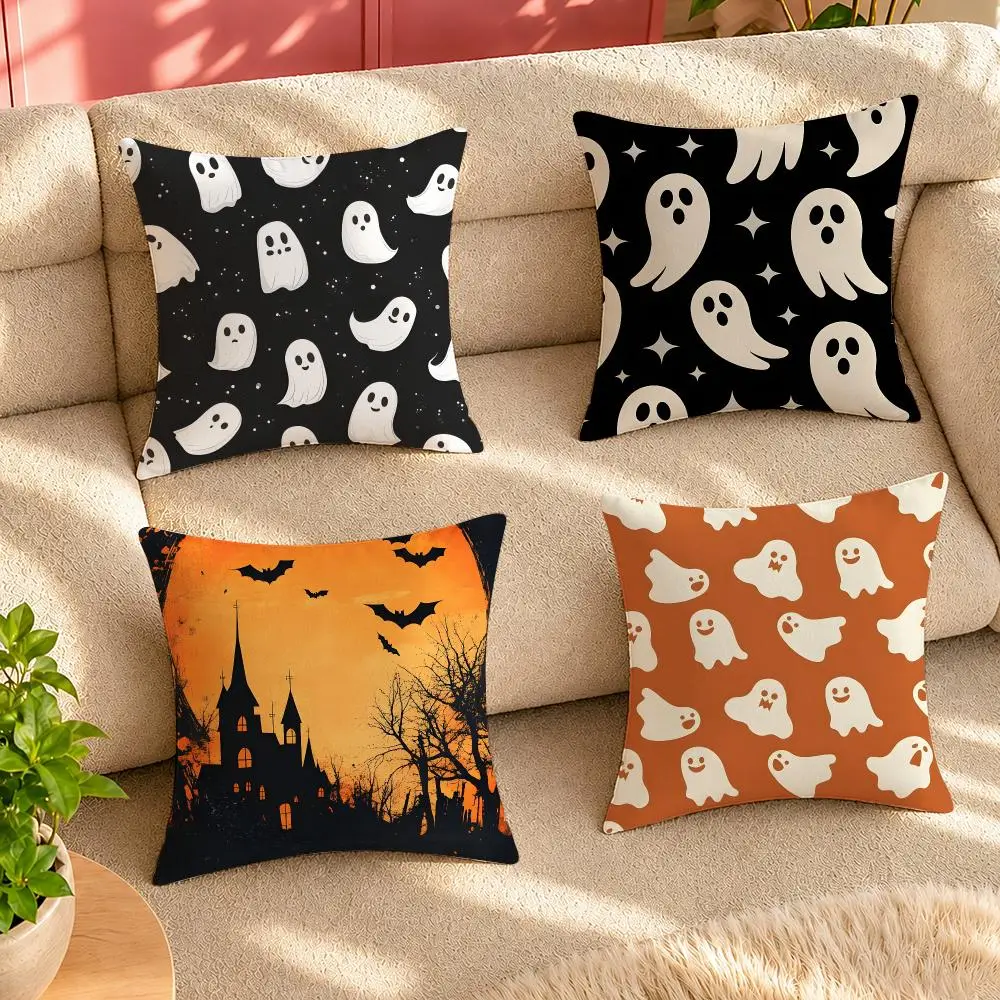 Funny Ghost Bat happy Halloween Cushion Cover Pillow Cover Decorative Throw Couch Home Decor for Living Room Sofa