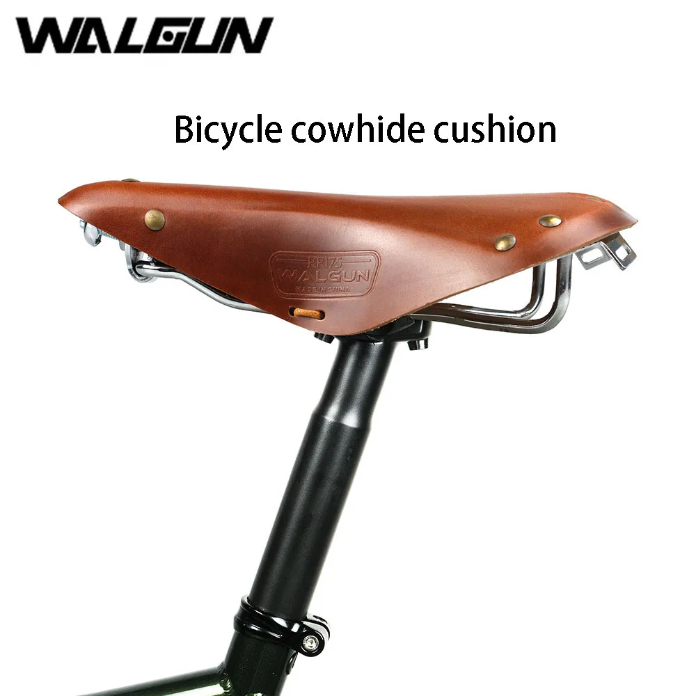 

WALGUN Велосипедное седло из воловьей кожи, сумка для сиденья из натуральной яловой кожи и нижние металлические направляющие