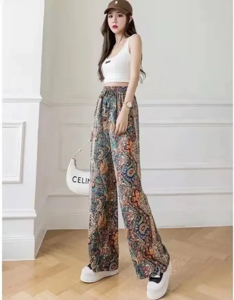 Pantalones informales con estampado de Hip Hop para mujer, ropa de calle Vintage con bolsillo y cintura elástica, pantalones holgados de moda, ropa Y2k, primavera y verano