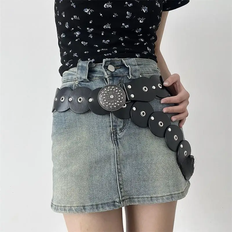 

Пояс Gothi Y2k в этническом стиле для девочек, украшение в виде сердца с заклепками, древний ремень в западном стиле, аксессуары, американский ретро-пояс