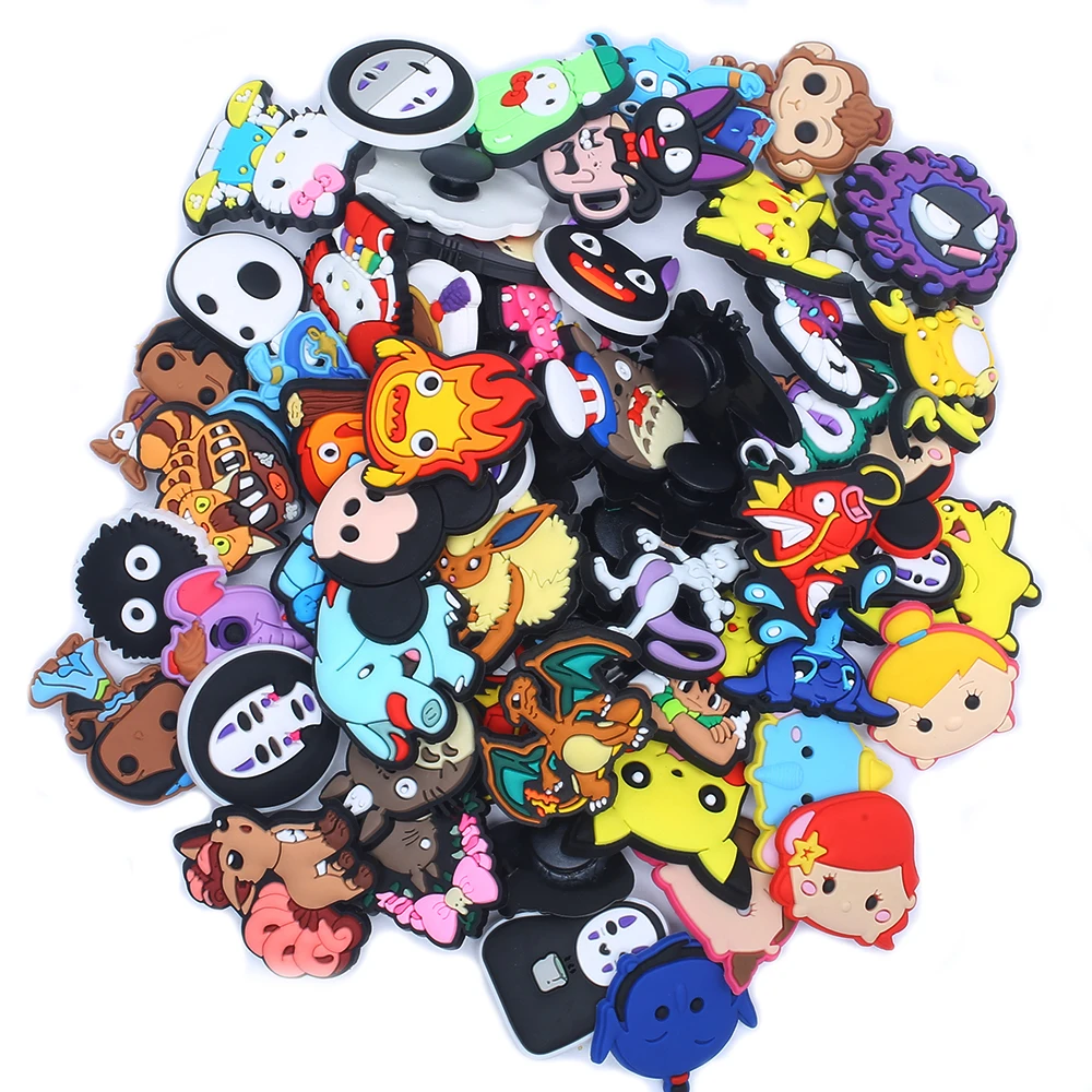 20-300Pcs Random Mixed Cartoon Disney Sanrio Pokmon Shoe Charms Clogs Shoe Accessories DIY Shoe Decoration Buckle Wholesale Gift