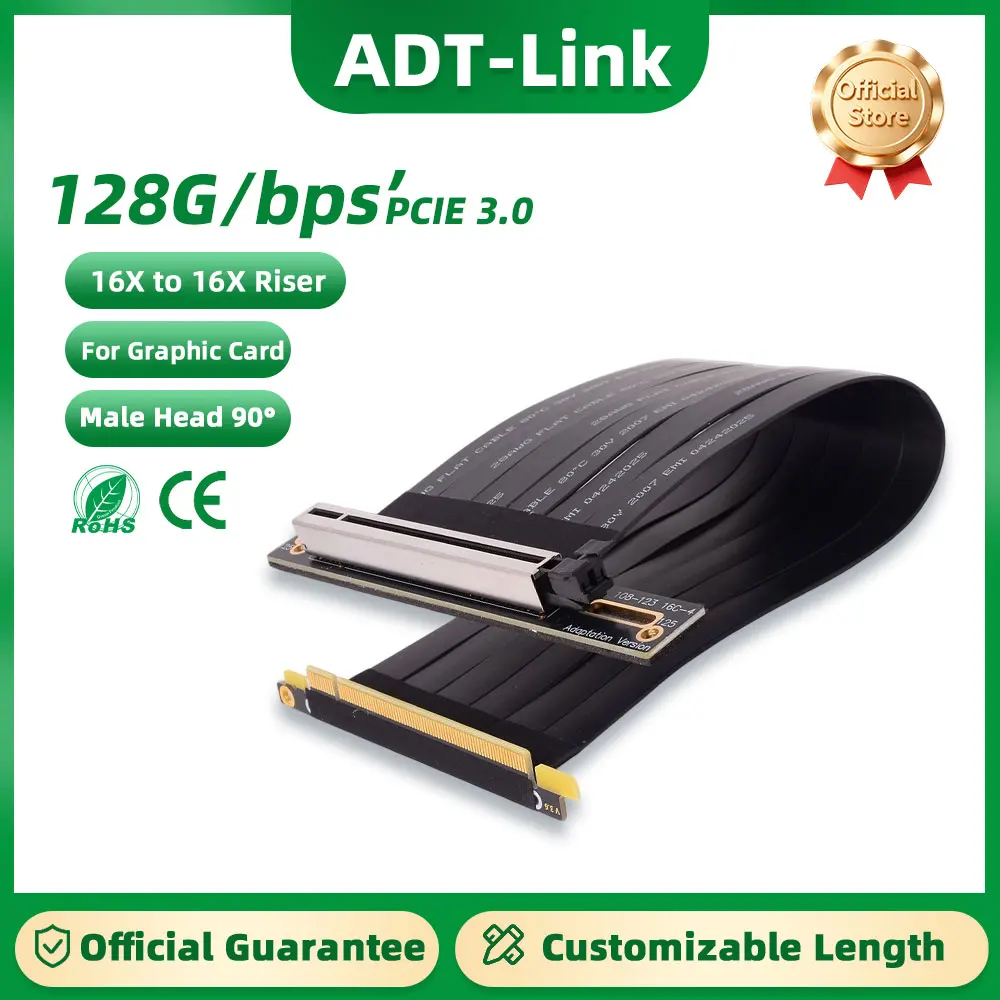 

ADT-Link PCI-E 3.0 16x Extension Cable Double 90° Angled GPU Upright PCIe 3.0 x16 to x16 Riser Extender for Graphics Vertical