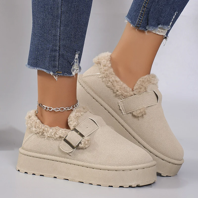 New Keep Warm Winter Ankle Boots Women 2024 Faux Suede Non-Slip Thicken Plush Snow Boots Woman Comfort Slip-On Soft Cotton Shoes