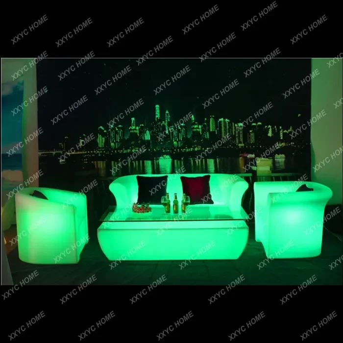 LED luminous large coffee table creative outdoor bar night hotel combination table and chair KTV box card seat