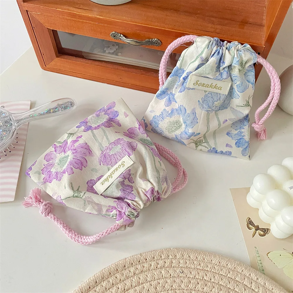 الأزهار الرباط حقائب النساء سعة كبيرة حقيبة مستحضرات التجميل ماكياج الحقيبة سعة كبيرة محفظة نسائية للعملات المعدنية صندوق تخزين المجوهرات