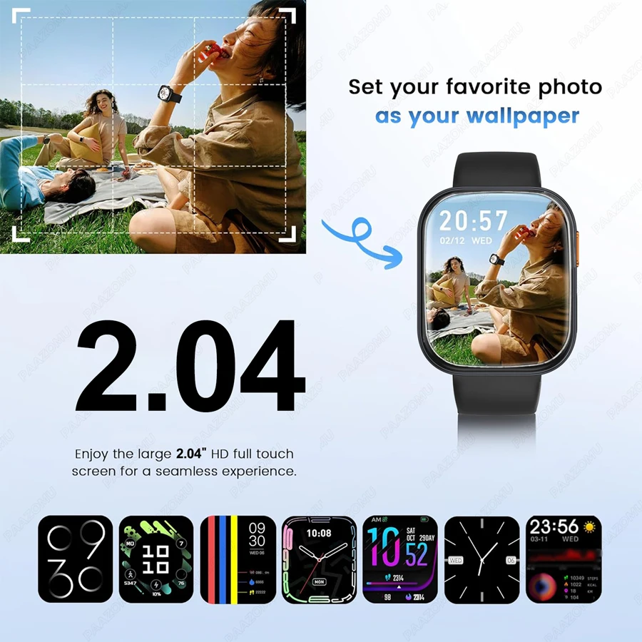 2025 New 1000mAh Battery Smart Watch Men Women Heart Rate LED Flashlight Bluetooth Call IP68 Waterproof SmartWatch for Android i