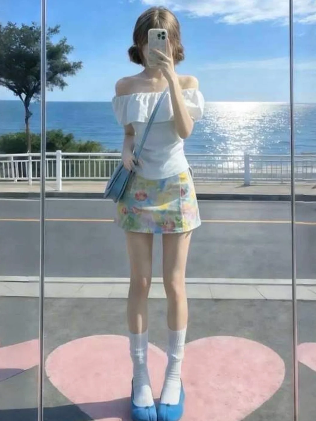 

Unique Shoulder One-Piece Top And Short Skirt Set Summer 2026 Fashion Youthful Style Comfortable Cotton Blend Floral Print