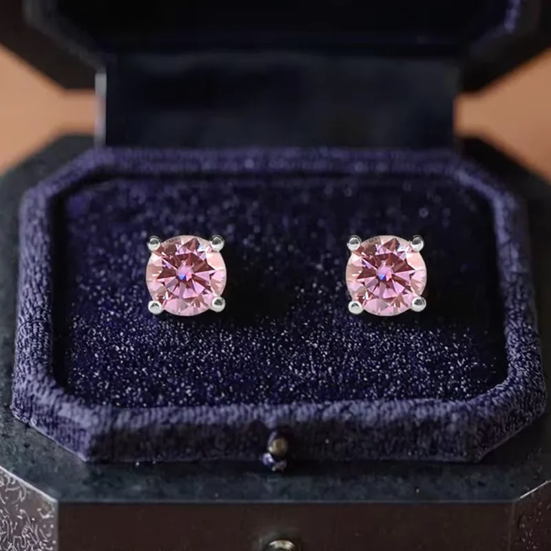 Wholesale S925 Sterling Silver Violet Moissanite Diamond Stud Earrings Unisex Hip Hop Personality Jewelry