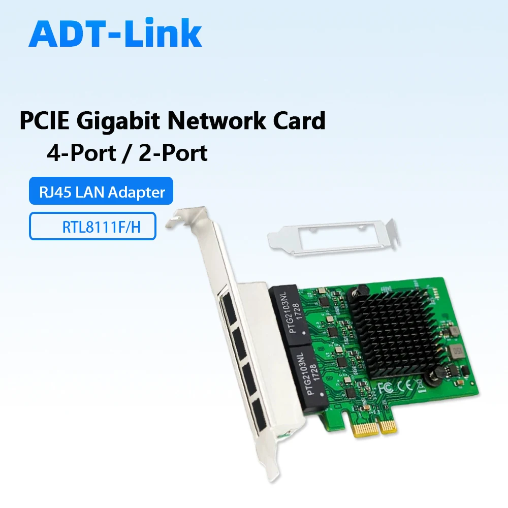 Realtek RTL8111F RTL8111H PCIE Gigabit NIC Dual/4‑Port RJ45 1000Mbps Wired Network Card for Desktop Server Soft Router PCI‑E X1