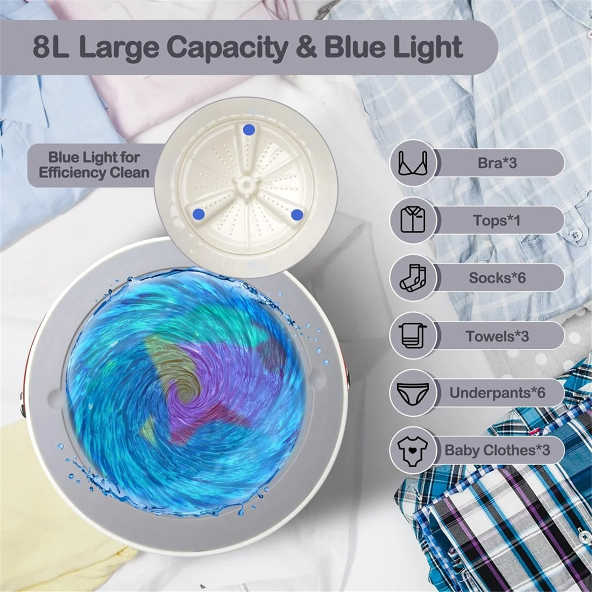 

Mini Washing Machine 8L Foldable Washing Machine and Dryer Washer Suitable for Apartments, Dormitories, Hotel US Plug