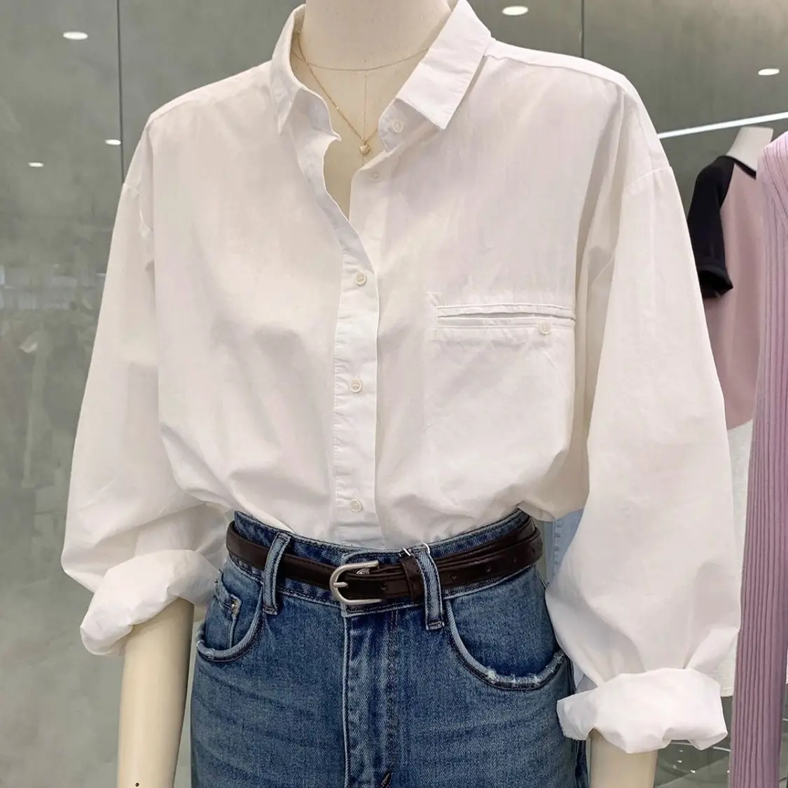 Chemise longue simple et élégante de style coréen pour femme, automne 2025, superposition, col ample, polyvalente, chemise jaet