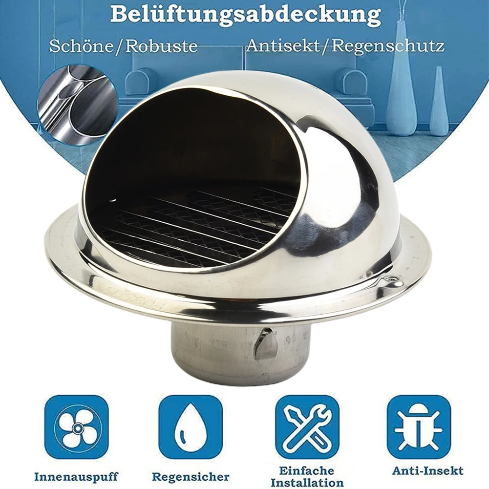 Stainless Steel Round Brushed Bull Nosed External Extractor Wall Vent Outlet 50mm With Anti Mesh For Dryer Bathroom Kitchen