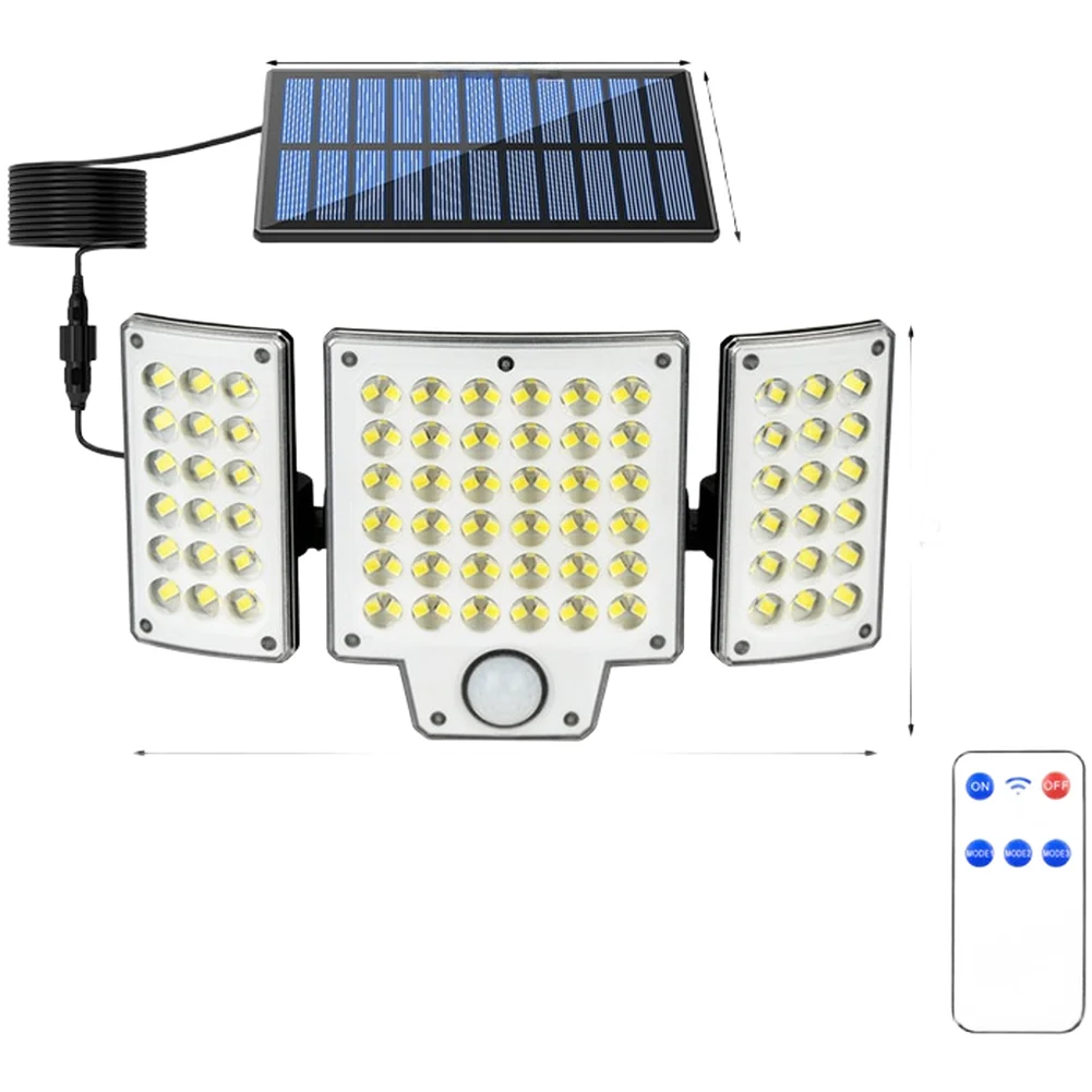 Three Head Solar Motion Sensor Wall Light for Outdoor Waterproof Garden Lamp with Remote and Adjustable Lighting