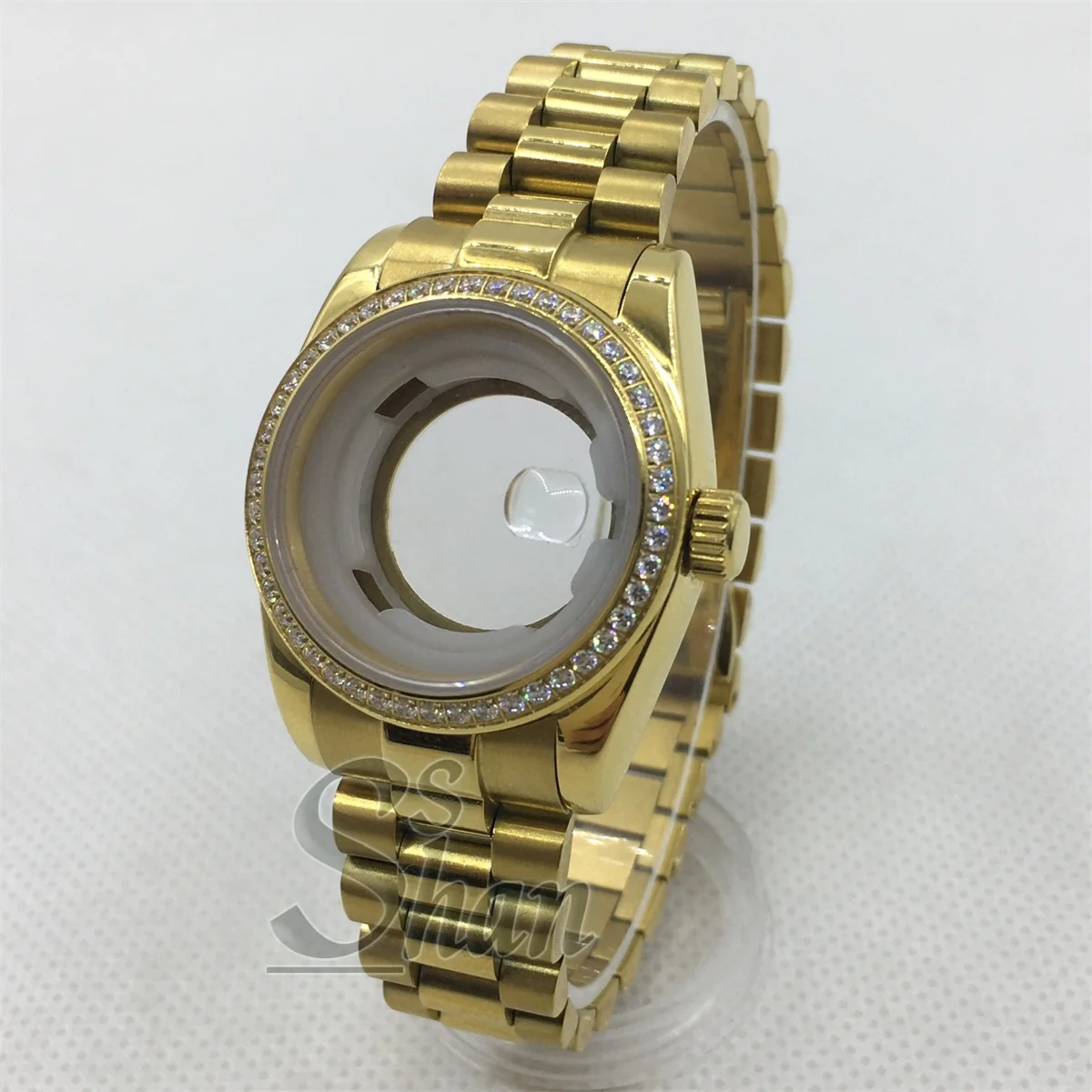 31mm Watch Case & Bracelet, Sapphire Glass, Diamond Decorative Bezel, Compatible with NH05 NH06 Movements, Ladies Watch Parts
