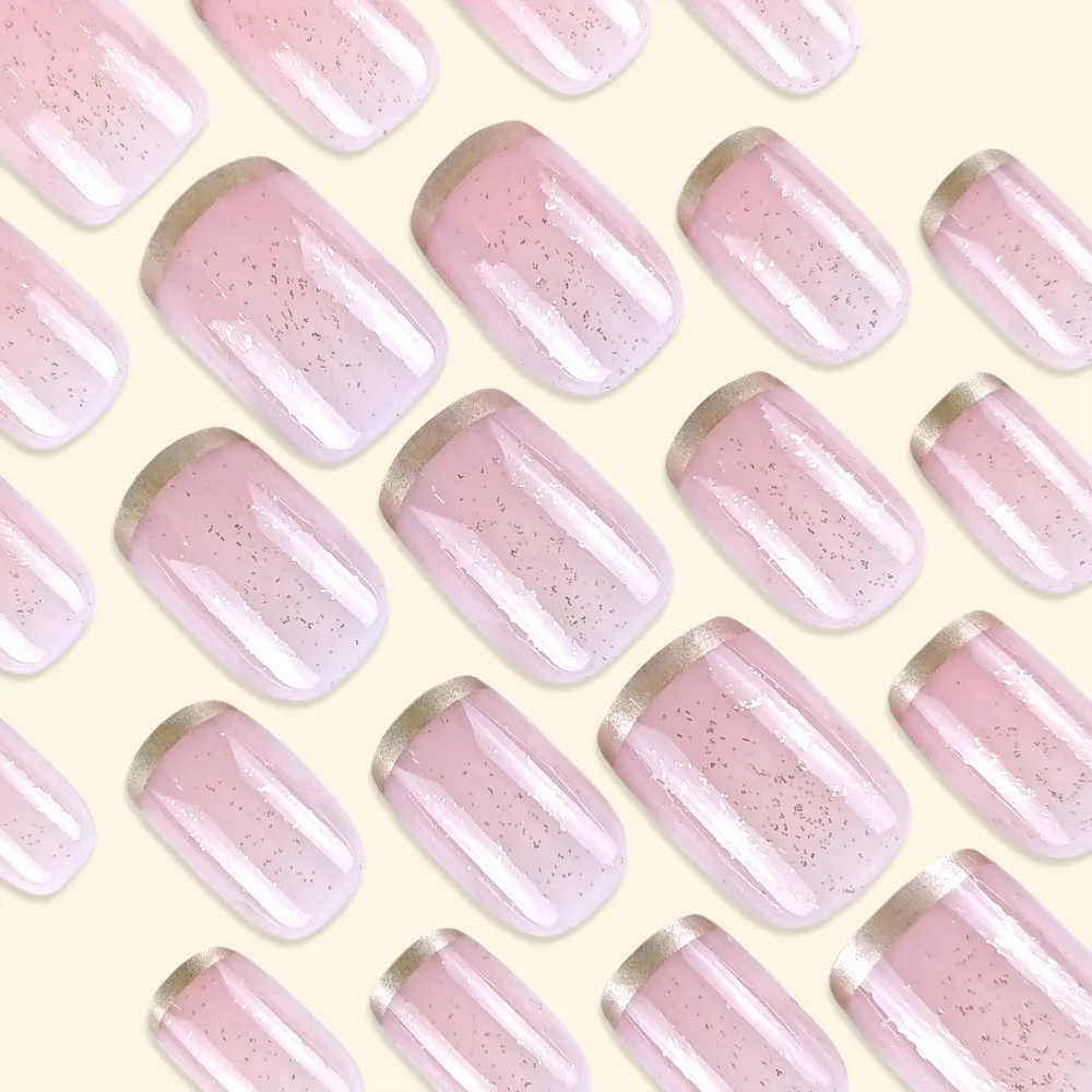 24 pezzi di unghie francesi dorate punte per unghie glitter finte unghie corte coreane presse per unghie unghie incollate estetiche per donne unghie finte