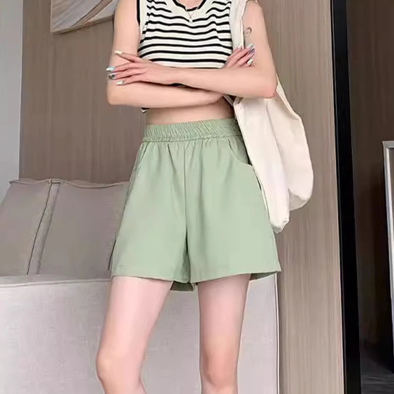 Women's 2025 Cargo Shorts High-Waisted Korean A-Line Wide Leg 3-Inch Summer Shorts Loose Casual Streetwear with Adjustable Waist