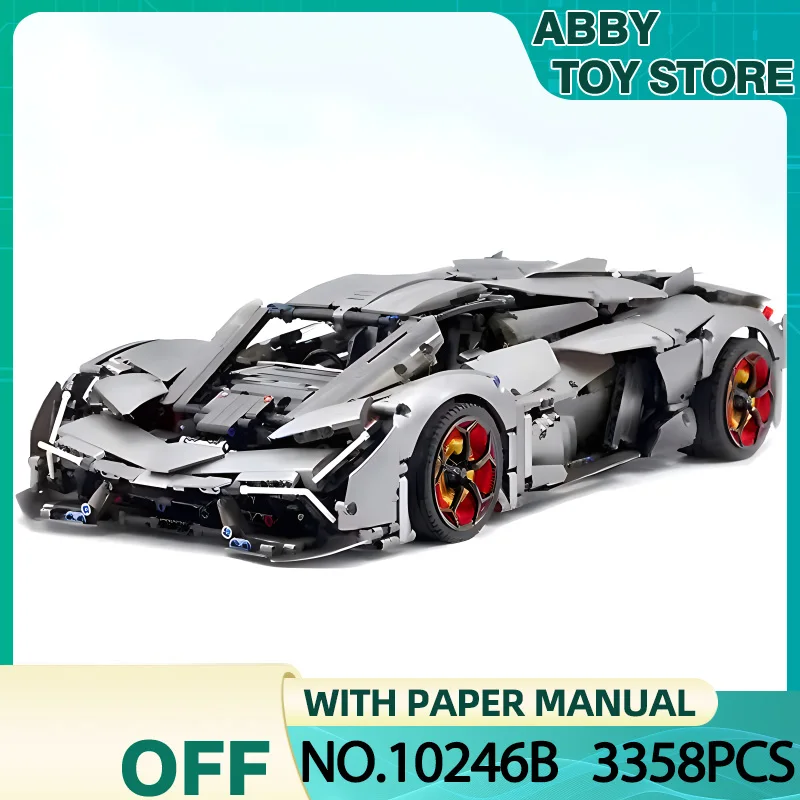 KBOX 10246B MOC 1:8 Gray Technical Super Speed Racing Car Hypercar Model Building Block Brick Puzzle Toy Christmas Gift For Kids