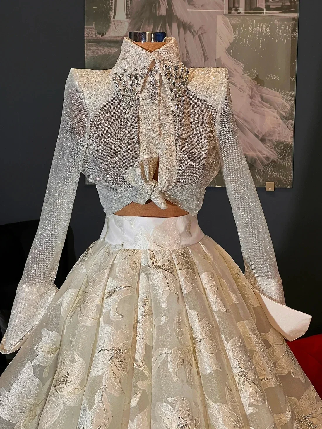 Tweedelige galajurken Haute Couture lange mouwen kant kralen Saoedi-Arabië Dubai Robe De Soiree avondjurk jurk op maat