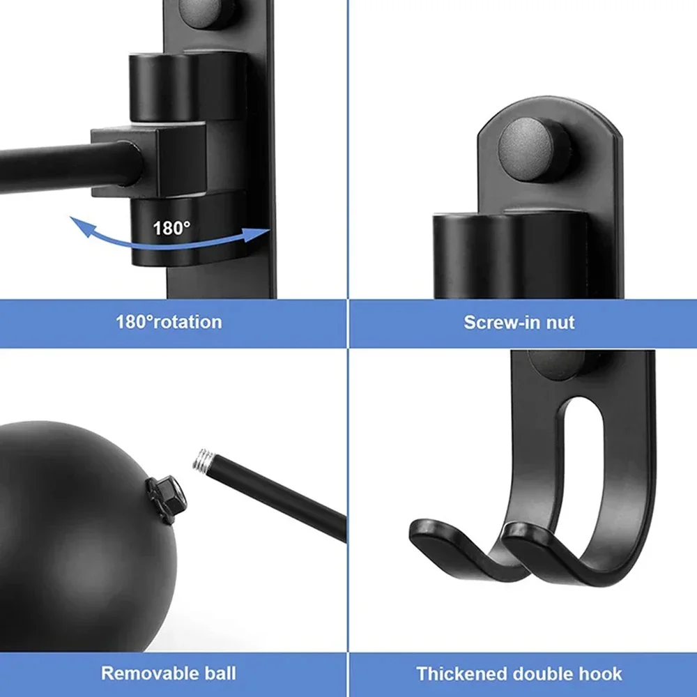 180 °   حامل خوذة دوار مثبت على الحائط - ألومنيوم وستانلس ستيل، رف متعدد الأغراض للخوذات والملابس