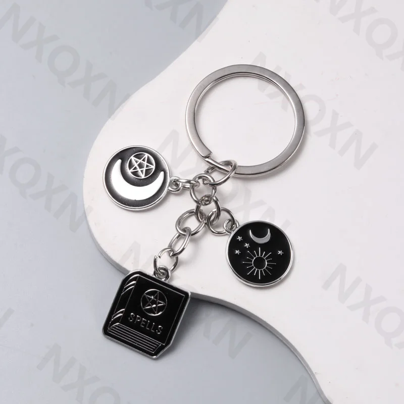 كتاب السحر الأسود التارو بطاقة مجموعة للرجال والنساء ، والمجوهرات المصنوعة يدويا ، الكريستال الكرة المفاتيح ، القمر ، نجمة حلقة رئيسية ، هدية الصداقة ، ببساطة #1