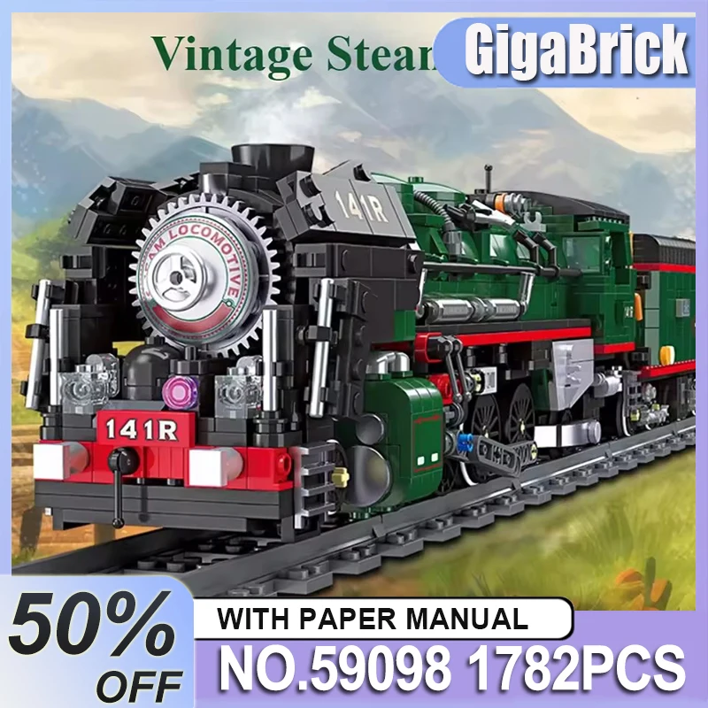 

JIESTAR 59098 Technical Retro Electric Steam Train 141R Building Blocks Bricks Assembling Model DIY Toys Boy Christmas Gift Set