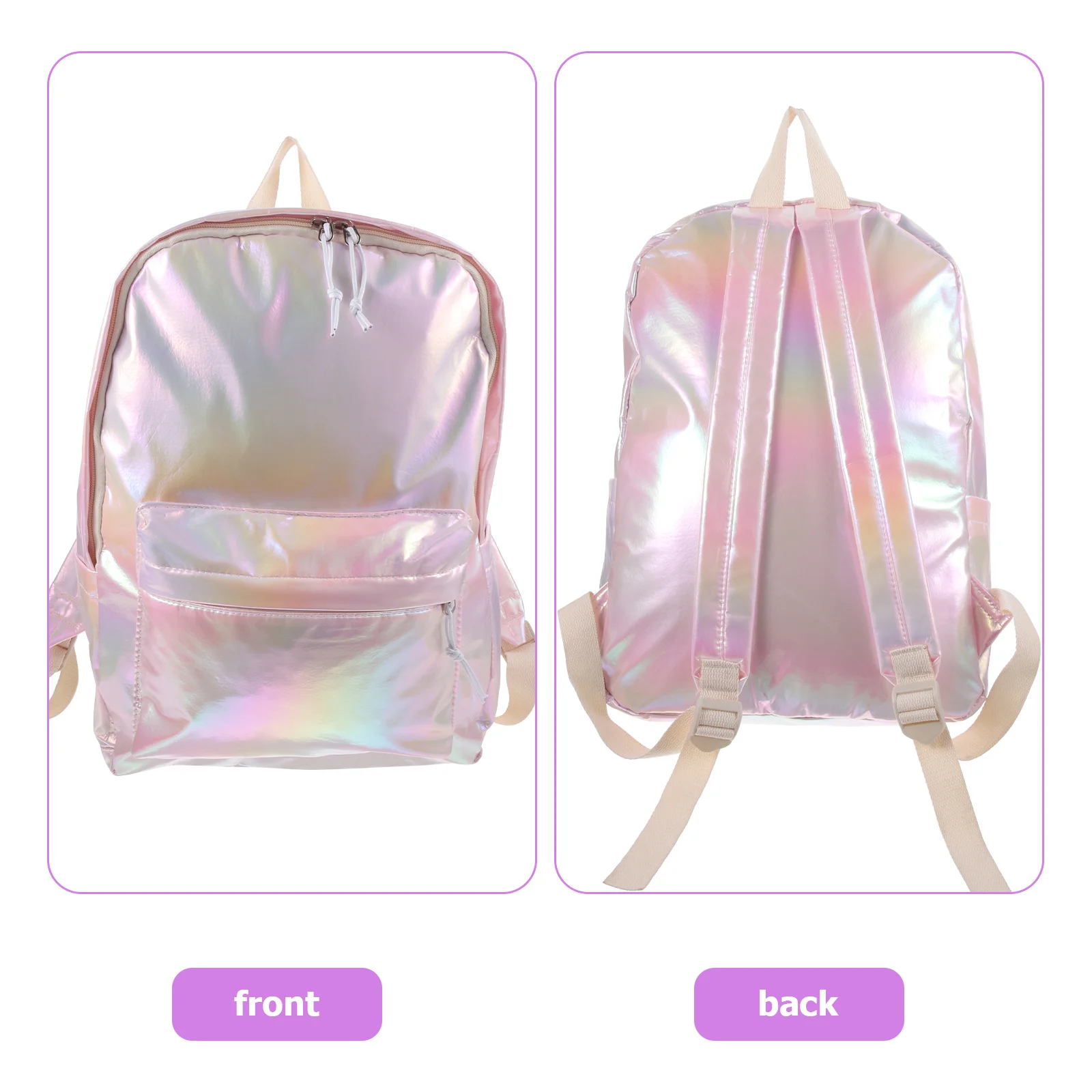 

Pink Laser Backpack PU Glitter Daypack for Women Girls Fashion Travel Outdoor Handbag Student Bookbag Casual