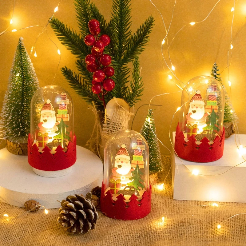 Christmas Lighted Ornament Santa Snowman Elk Pattern Luminous Figurines Dekstop Decoration for Home Holiday New Year Kids Room