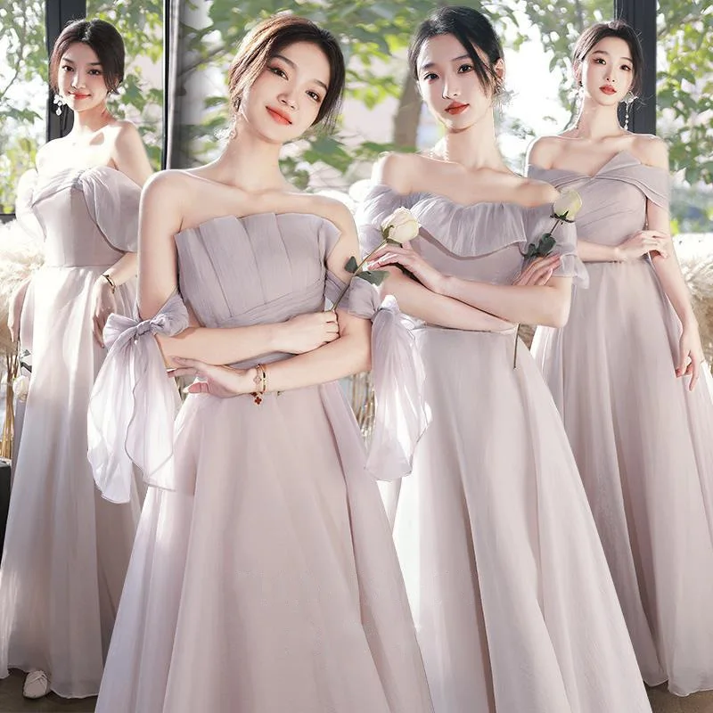 Maids of  Long Gown Women's Summer New Sle Purple Taro Slimming Sister up Evening Dr High-End Sensation