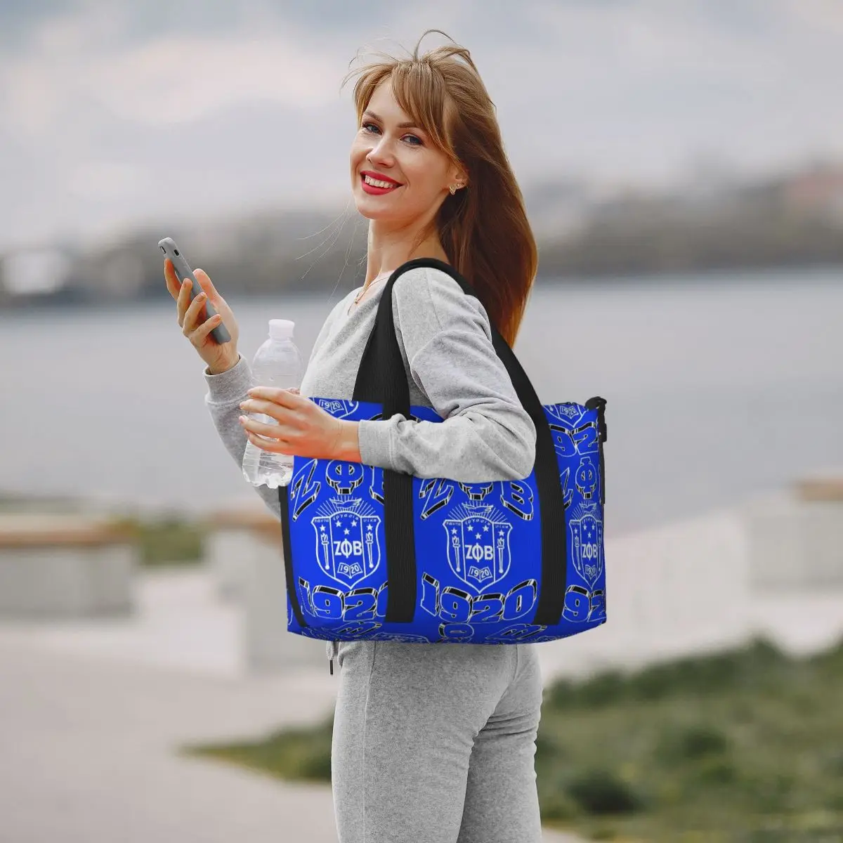 Custom Large Zeta Phi Beta Sorority Tote Bag Women Greek Letter 1920 Shoulder Shopper Beach Gym Travel Bag