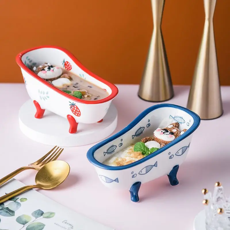 Versatile Nordic Style Ceramic Dessert Cereal Ice Cream Tub Bowl Set Creative Home Kitchen Tableware