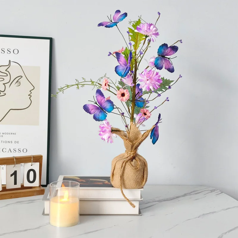 

Фиолетовый набор «Горжина и дерево-бабочка» — искусственная цветочная композиция для фотографического реквизита и атмосферы сцены