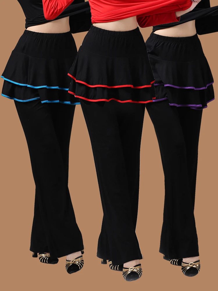 

Women's Square Dance Skirt Pants Long Trousers Micro Flared Pants Dance Fitn Yoga Sports Wear Pure Color mid Waist