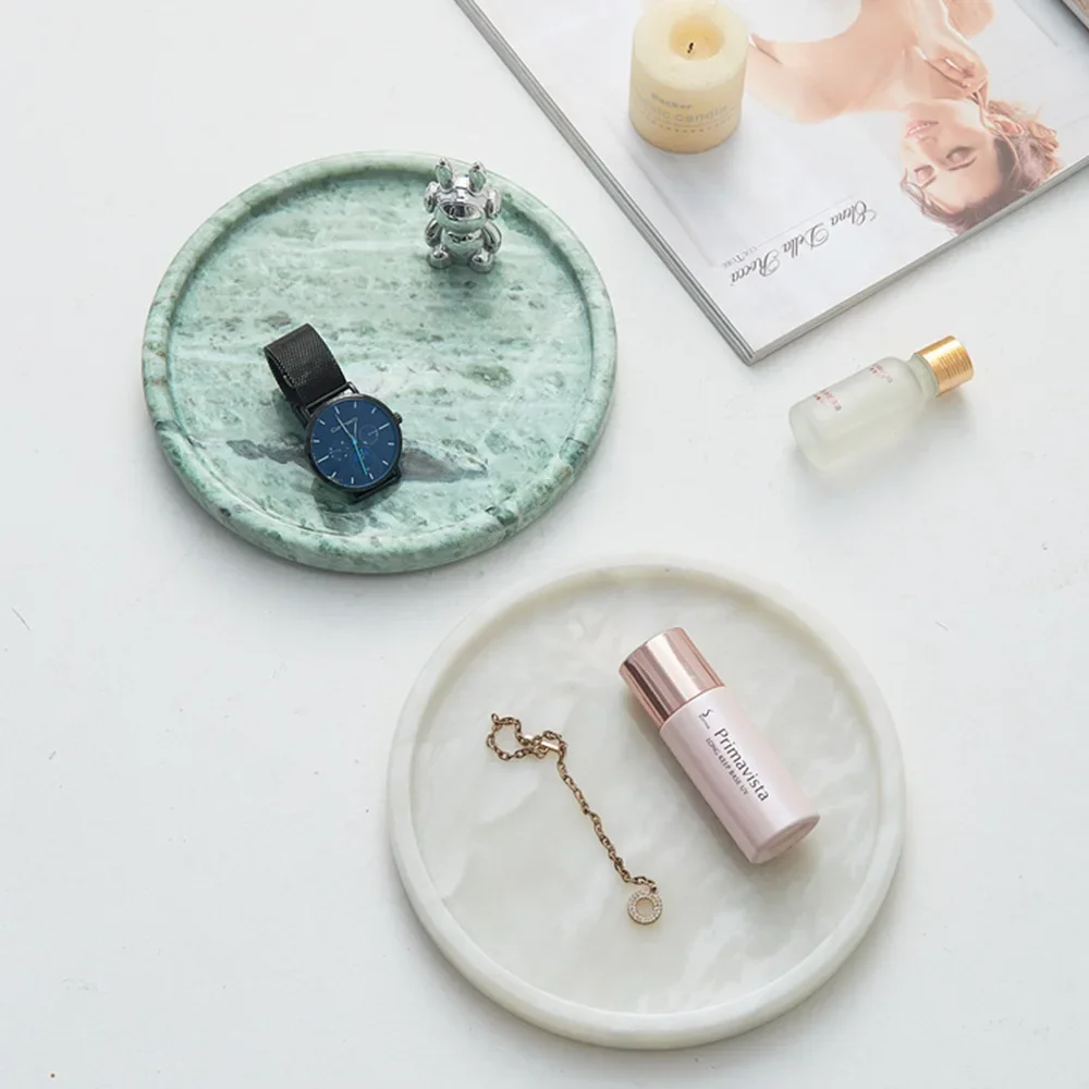 Cross-border light luxury natural marble round integrated tray, decorative tray, bathroom hand washing countertop storage tray