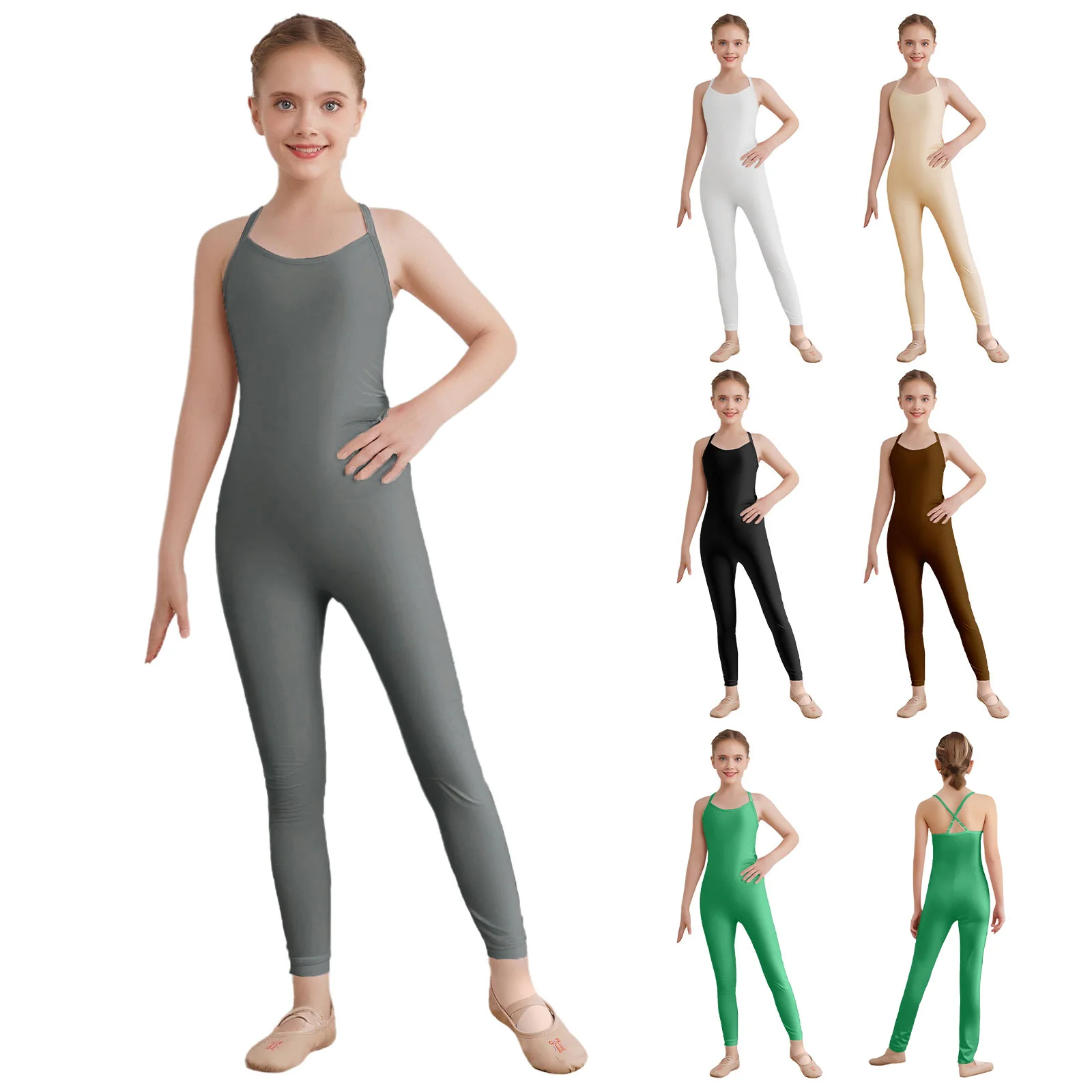 أطفال بنات الباليه الرقص الجمباز يوتار راقصة الباليه اليوغا التدريب ارتداءها قابل للتعديل السباغيتي الأشرطة كامل الجسم Unitards #4