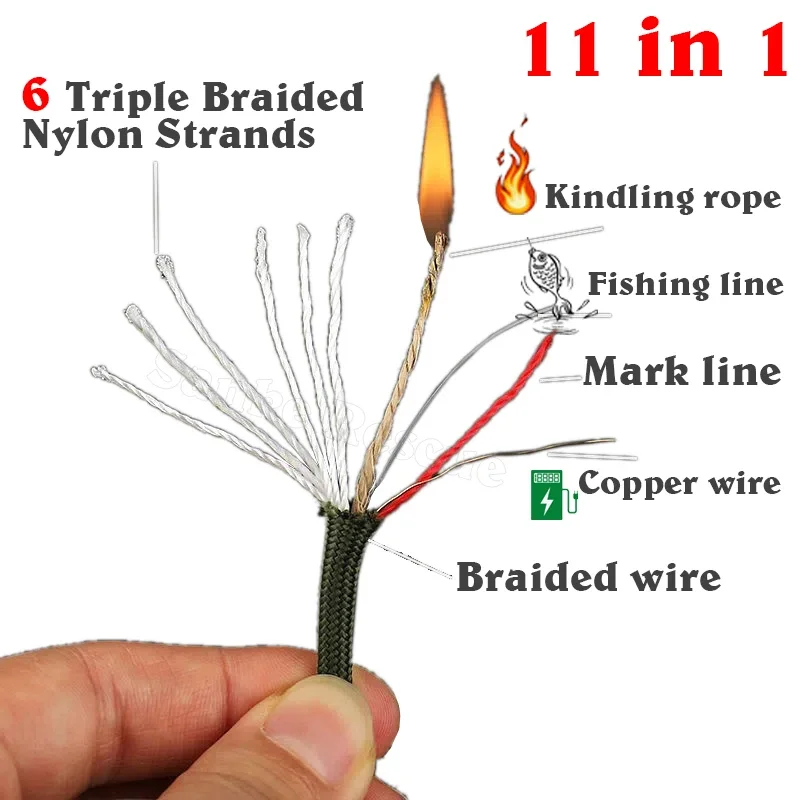 Kindling 550 33-100FT 11-Core Paracord 4mm Outdoor Camping Survival Tool Fit PE Fire Rope Fishing Cotton Line Parachute Hiking