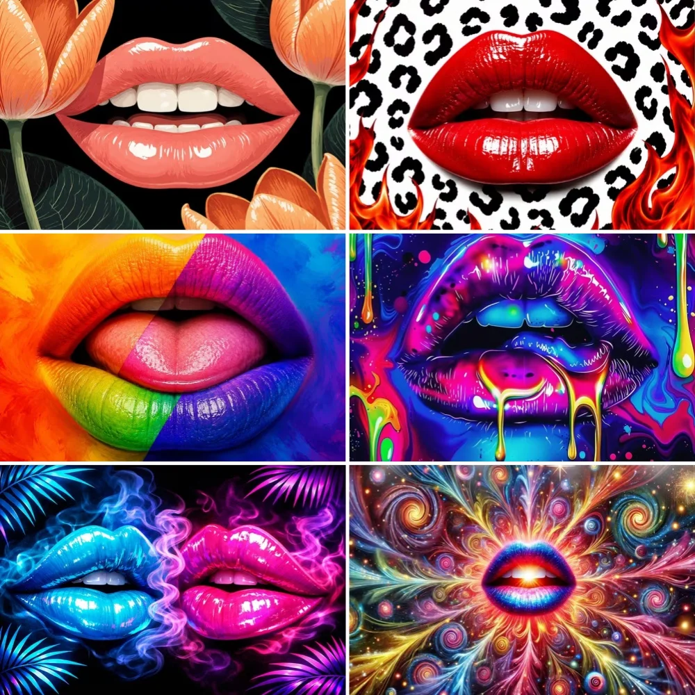Colorful Dripping Lips Backdrop Neon Rainbow Glitter Red Lips Photography Background KTV Club Party Decoration Banner Supplies