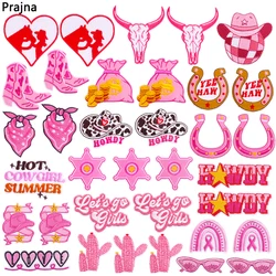 5PCS Hots Cartoon Pink/Western Cowboy Patch Embroidered Patches DIY Iron On Patches For Clothing Jackets Jeans Hats Sew Sticker