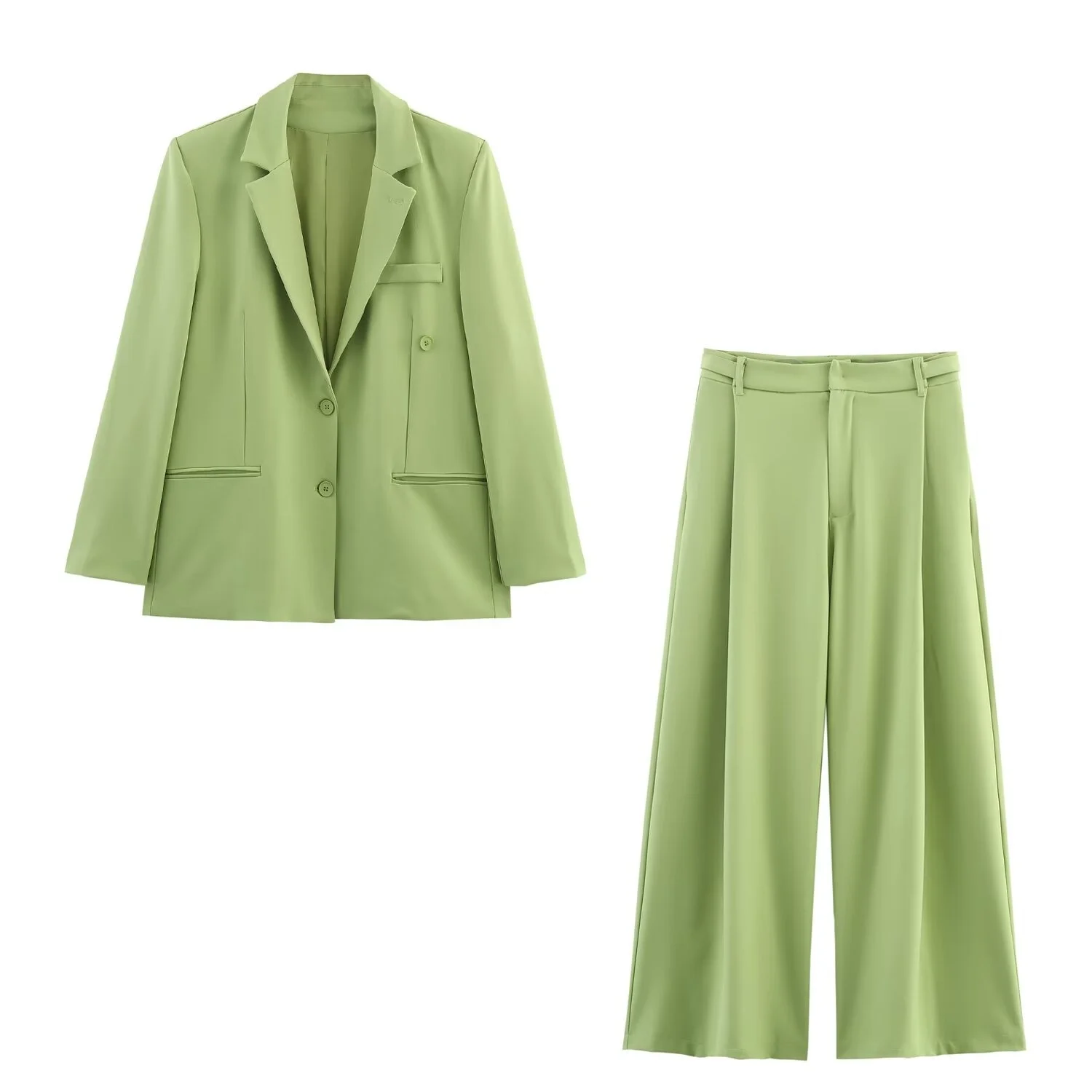 

BM&MD&ZA Ladies Loose Blazer and Pleated Loose Trousers Long - length Set in Bright Color Stylish Womenswear