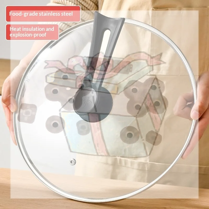 【CC】Tempered Glass Round Frying Pan Cover Visible Vertical Lid Pot Lid Cookware Parts Kitchen Accessories 14-34cm
