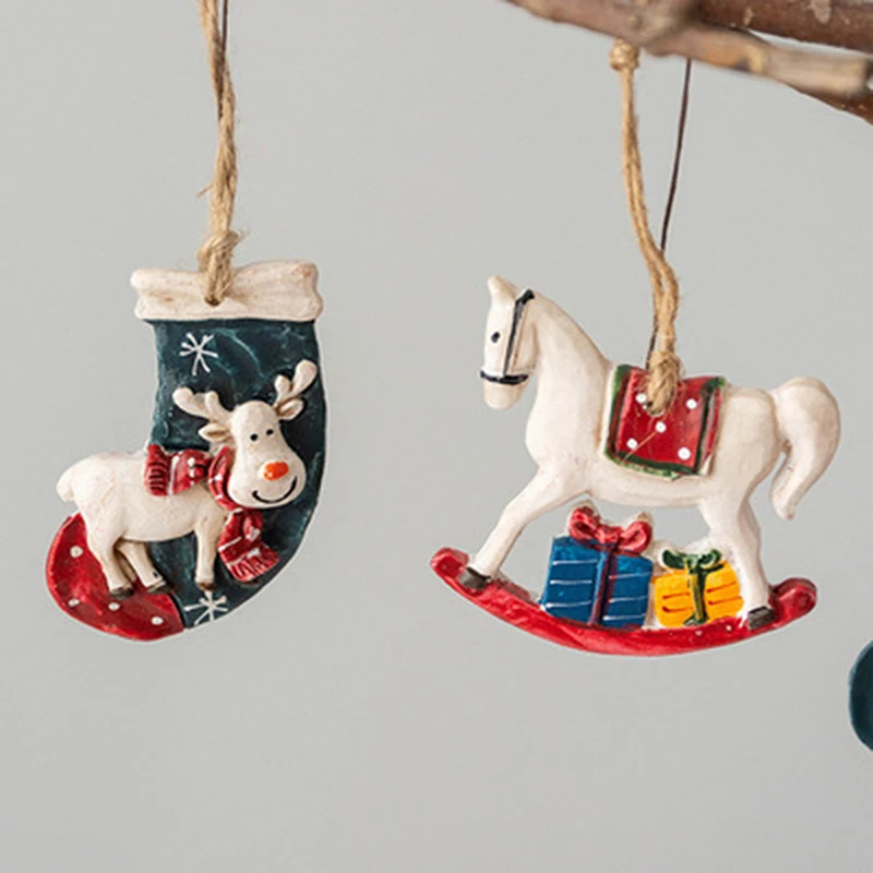 Christmas Socks Elk Horse Tree Decoration Pendants Hanging Ornaments Crafts Gifts Xmas 2024 New Year Party Wedding Decor Gifts